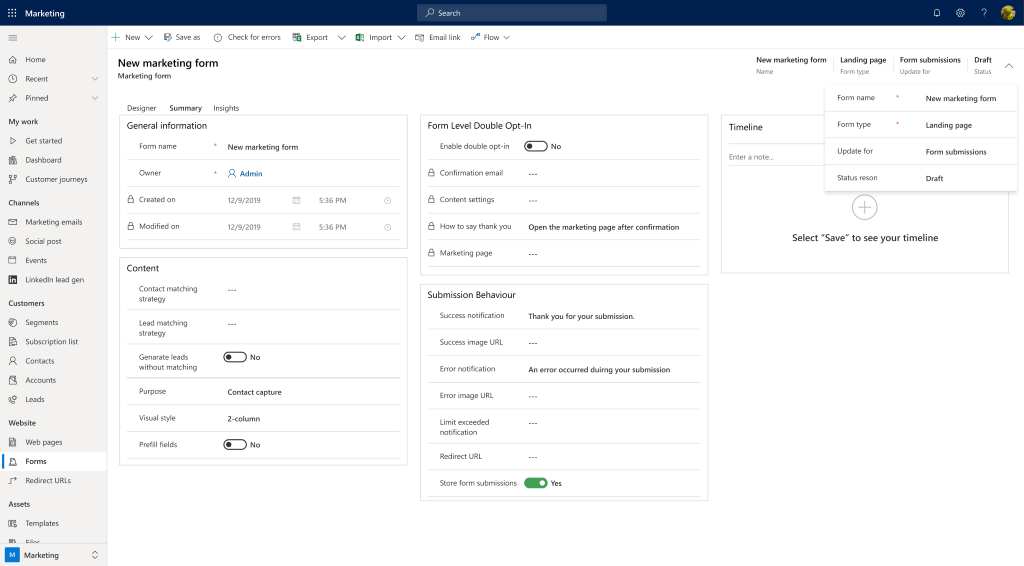 Form data capture Dynamics 365 Marketing 