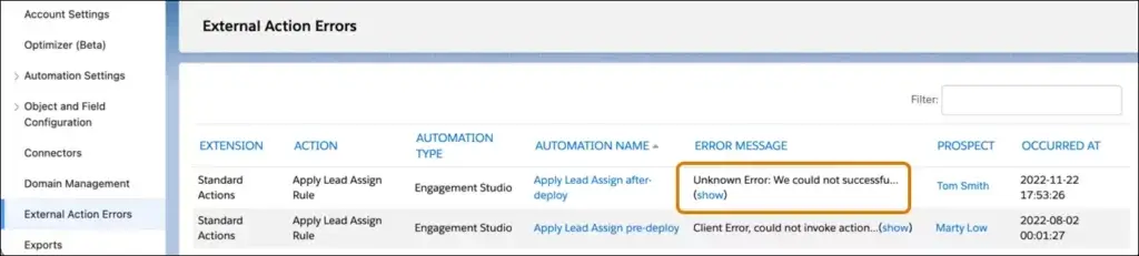 Salesforce Marketing Cloud - 2023 Spring Update-External Action Errors