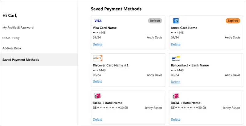 Pre-saved payment solutions for salesforce commerce