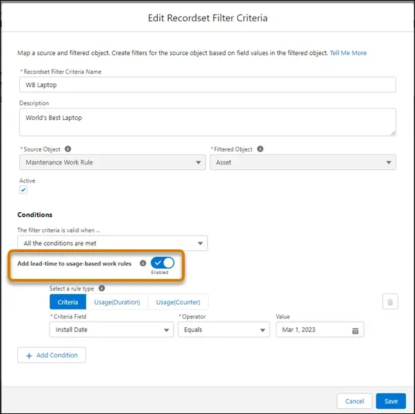 Prioritise lead time on usage-bases work orders