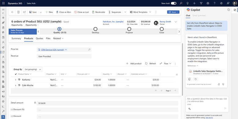 Copilot generated SharePoint Answers in Dynamics 365 Sales - MS 2024 Release Wave 1 
